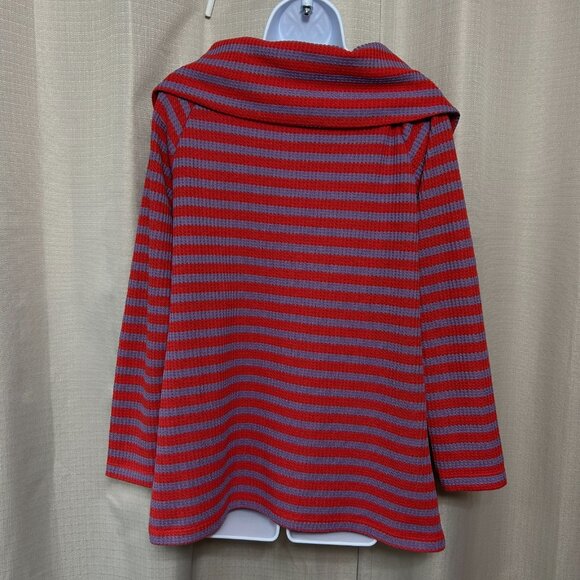 Soft Surroundings Serene Waffle Knit Wide Collar Sweater Top Women's Sz M Stripe - Picture 2 of 8